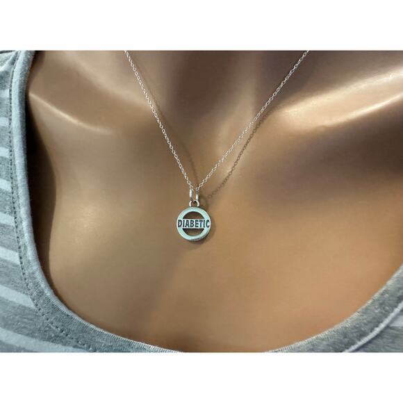 Sterling Silver Diabetic Necklace,Sterling Silver Diabetic Charm Necklace - Picture 4 of 5